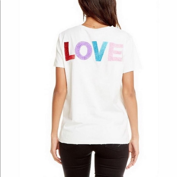 Chaser Rosey Love embroidered distressed tee M - Picture 2 of 8